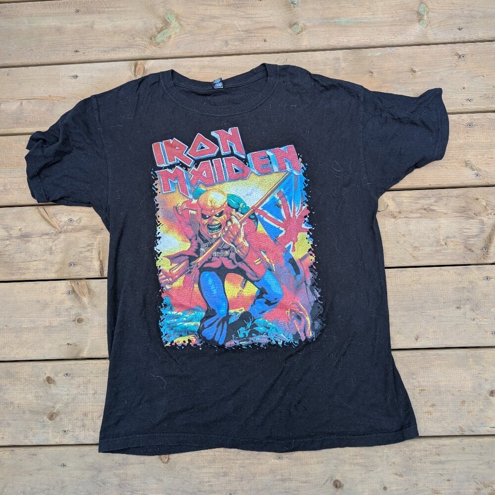 Iron Maiden Eddie Union Jack T-Shirt Black Men's Large 100% Cotton